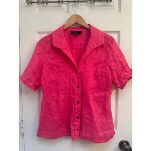 Jones New York Linen Tuxedo Blouse Top Button-Up Fuchsia Pink Women’s Size 10